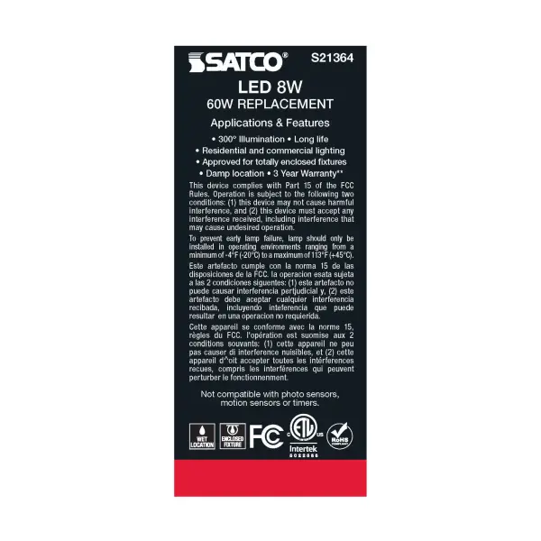 8 Watt ST19 LED Filament - Clear - Medium base - 90 CRI - 3000K - 120 Volt - Image 7