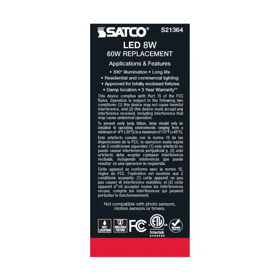 8 Watt ST19 LED Filament - Clear - Medium base - 90 CRI - 3000K - 120 Volt - Image 7