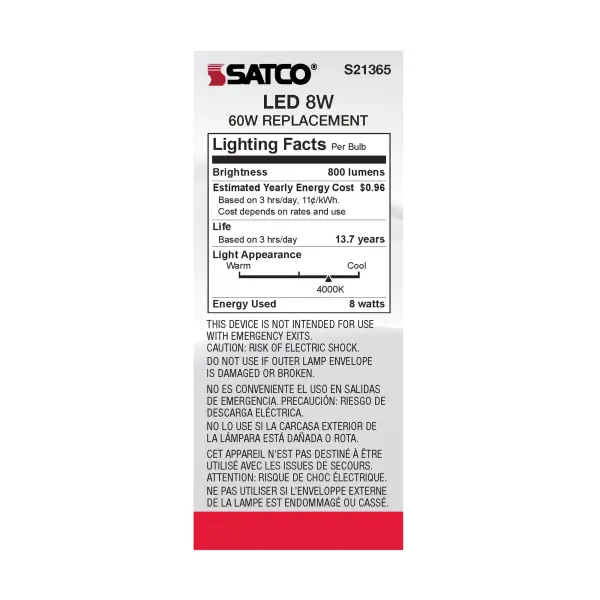 8 Watt ST19 LED Filament - Clear - Medium base - 90 CRI - 4000K - 120 Volt - Image 6