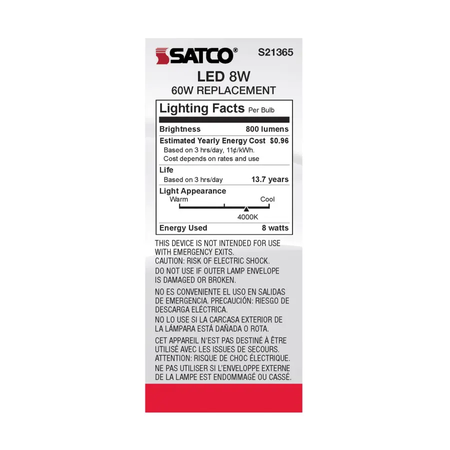 8 Watt ST19 LED Filament - Clear - Medium base - 90 CRI - 4000K - 120 Volt - Image 6