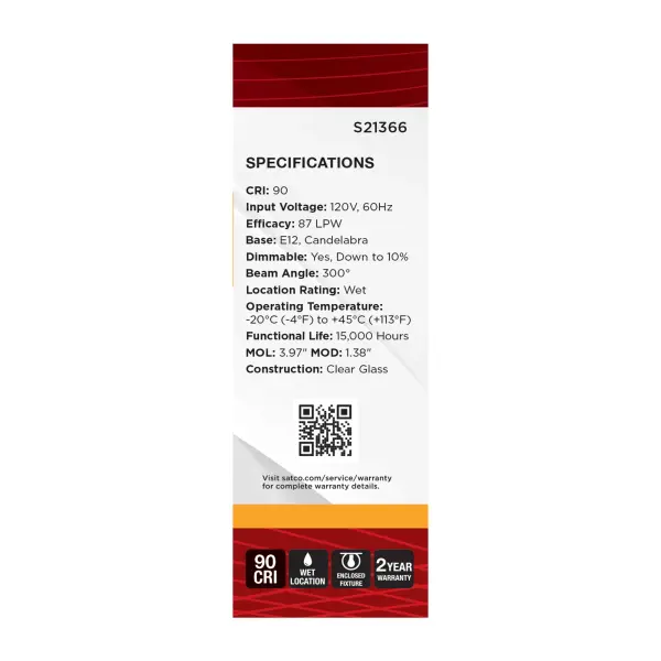 4 Watt B11 LED Filament - Clear - Candelabra base - 90 CRI - 2700K - 120 Volt - 3-Pack - Image 11