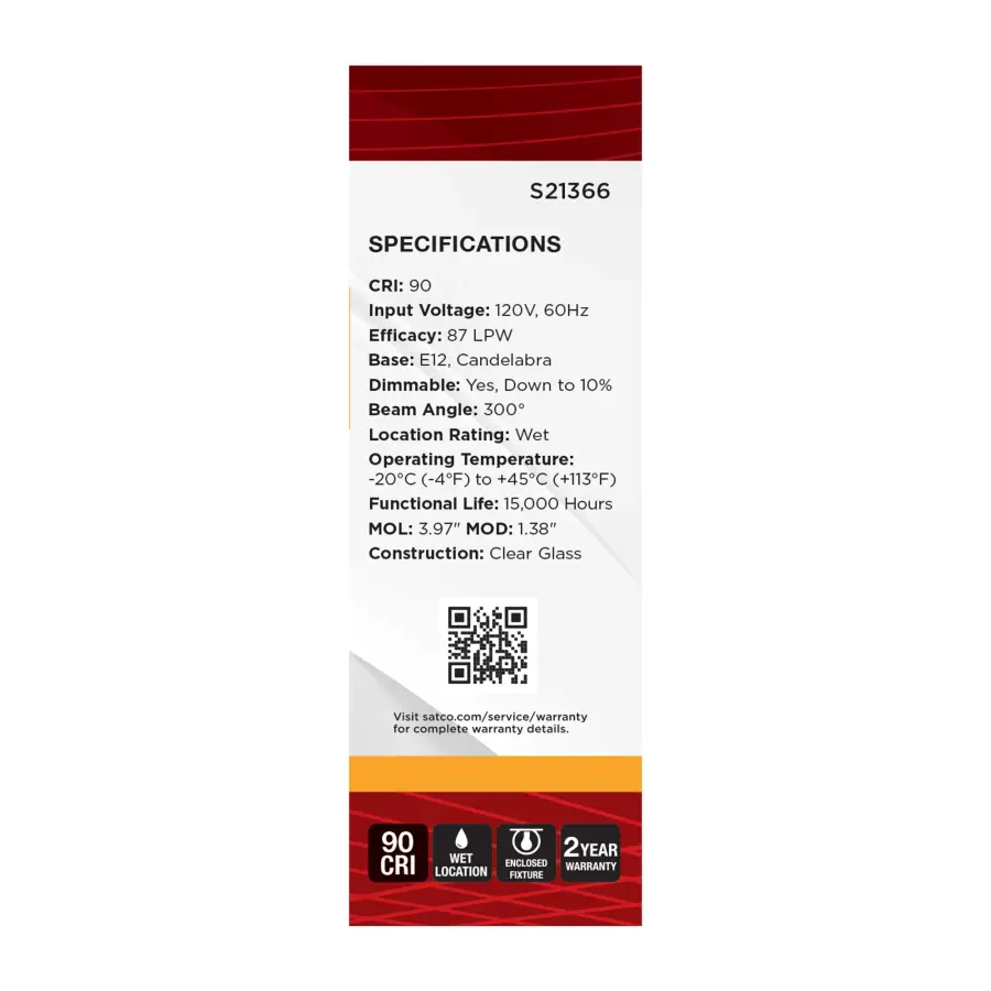 4 Watt B11 LED Filament - Clear - Candelabra base - 90 CRI - 2700K - 120 Volt - 3-Pack - Image 11