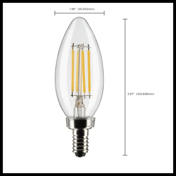 4 Watt B11 LED Filament - Clear - Candelabra base - 90 CRI - 2700K - 120 Volt - 3-Pack - Image 15
