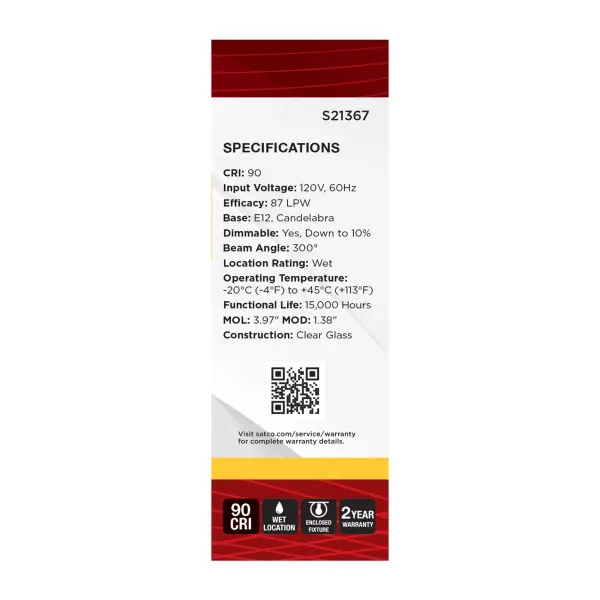 4 Watt B11 LED Filament - Clear - Candelabra base - 90 CRI - 3000K - 120 Volt - 3-Pack - Image 11