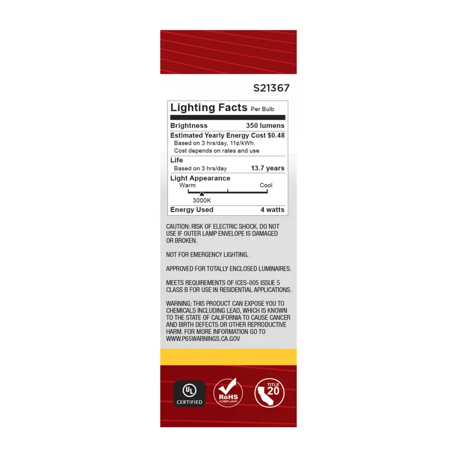 4 Watt B11 LED Filament - Clear - Candelabra base - 90 CRI - 3000K - 120 Volt - 3-Pack - Image 12