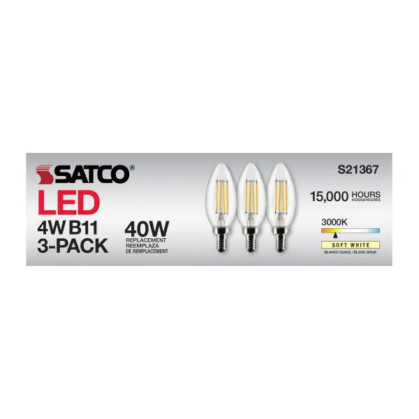 4 Watt B11 LED Filament - Clear - Candelabra base - 90 CRI - 3000K - 120 Volt - 3-Pack - Image 16
