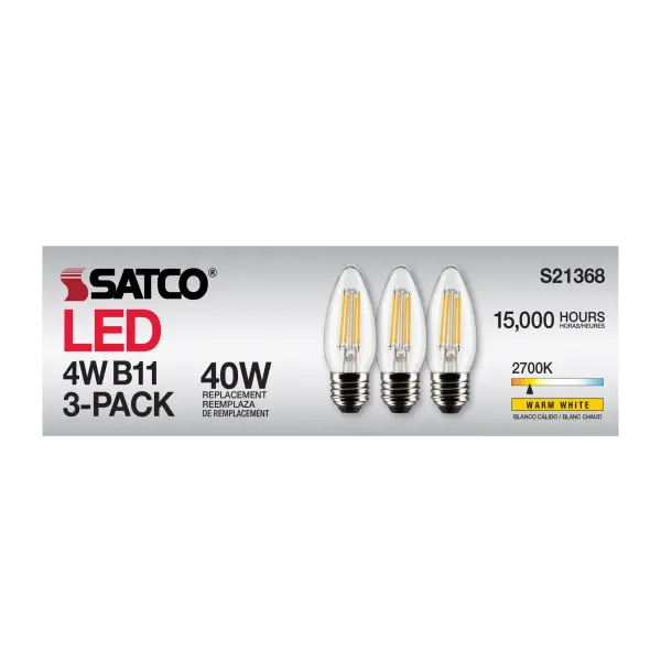 4 Watt B11 LED Filament - Clear - Medium base - 90 CRI - 2700K - 120 Volt - 3-Pack - Image 12