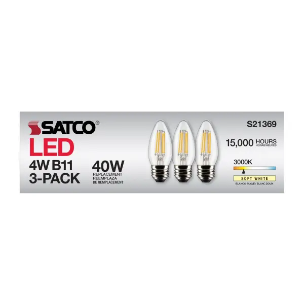 4 Watt B11 LED Filament - Clear - Medium base - 90 CRI - 3000K - 120 Volt - 3-Pack - Image 12