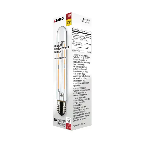 4 Watt T6.5 LED Filament - Clear - Intermediate Base - 3000K - 400 Lumens - 120 Volt - Image 7