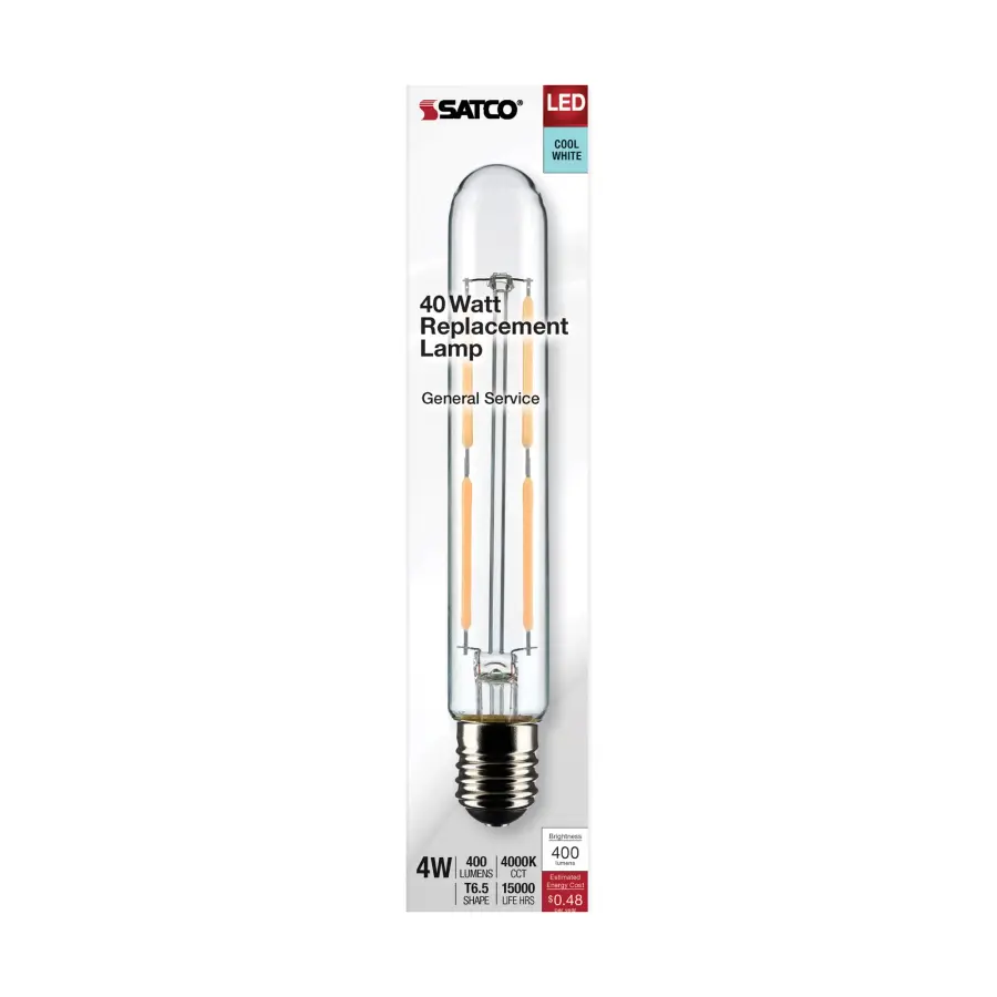 4 Watt T6.5 LED Filament - Clear - Intermediate Base - 4000K - 400 Lumens - 120 Volt - Image 3