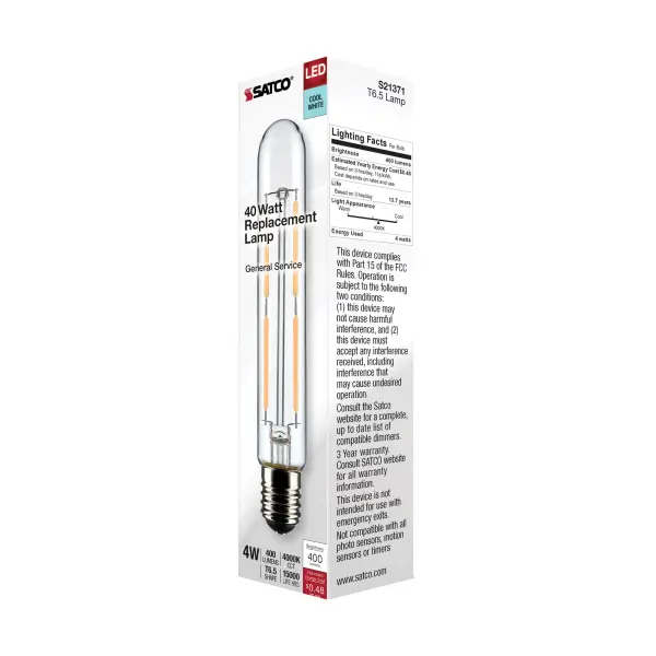 4 Watt T6.5 LED Filament - Clear - Intermediate Base - 4000K - 400 Lumens - 120 Volt - Image 7