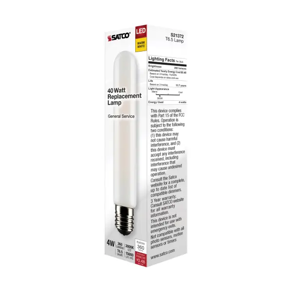 4 Watt T6.5 LED Filament - Frosted - Intermediate Base - 3000K - 360 Lumens - 120 Volt - Image 7