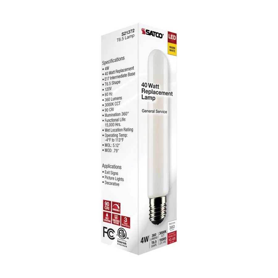 4 Watt T6.5 LED Filament - Frosted - Intermediate Base - 3000K - 360 Lumens - 120 Volt - Image 8