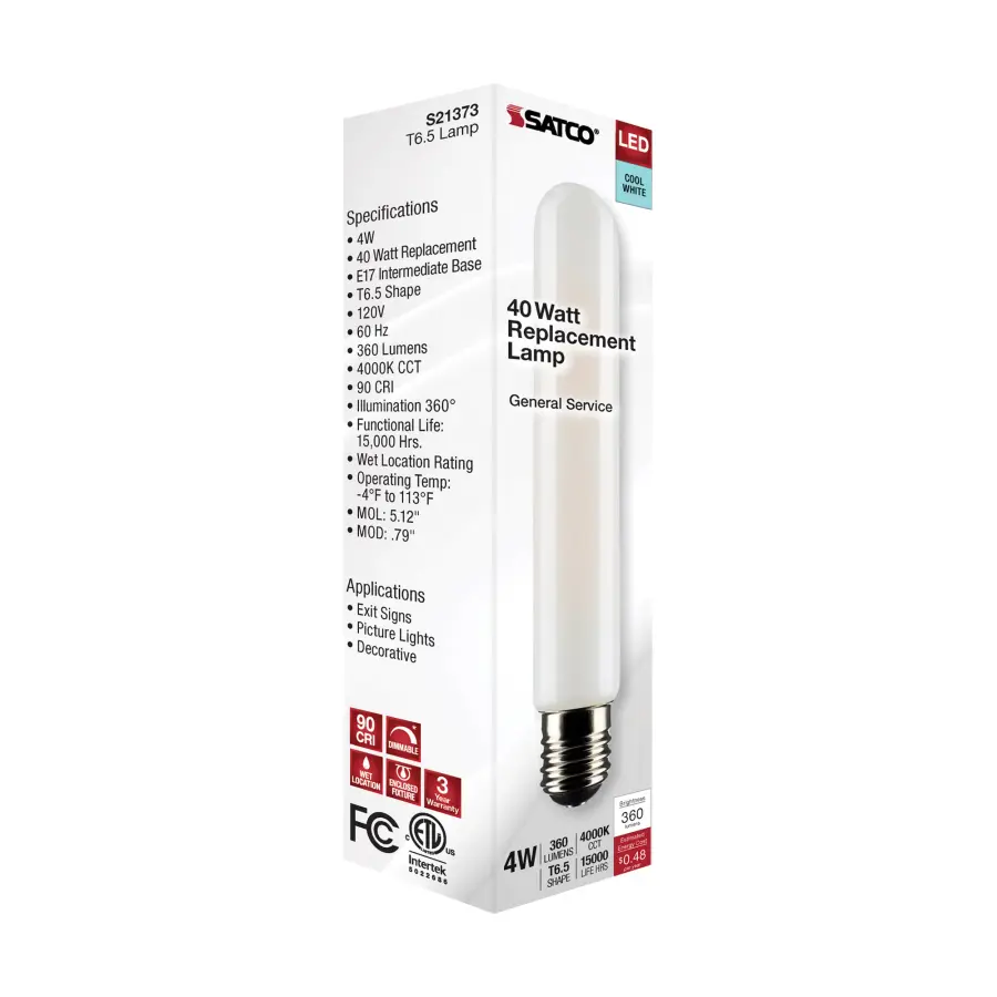 4 Watt T6.5 LED Filament - Frosted - Intermediate Base - 4000K - 360 Lumens - 120 Volt - Image 8