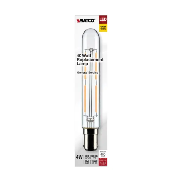4 Watt T6.5 LED Filament - Clear - Double Contact Bayonet Base - 3000K - 400 Lumens - 120 Volt - Image 3