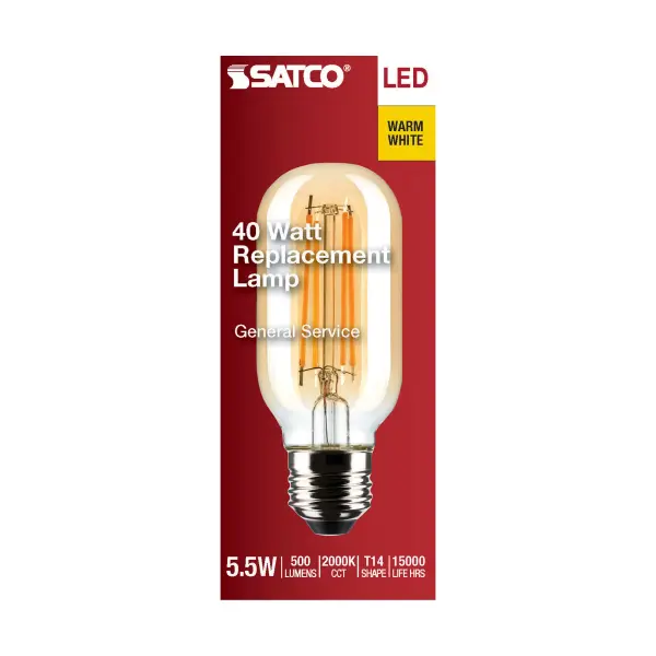 5.5 Watt T14 LED Filament - Clear - Medium Base - 2000K - 500 Lumens - 120 Volt - Image 4