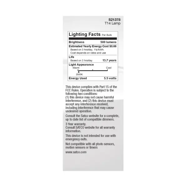 5.5 Watt T14 LED Filament - Clear - Medium Base - 2000K - 500 Lumens - 120 Volt - Image 5