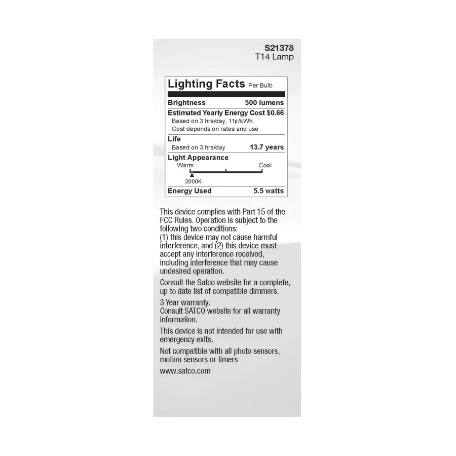 5.5 Watt T14 LED Filament - Clear - Medium Base - 2000K - 500 Lumens - 120 Volt - Image 5