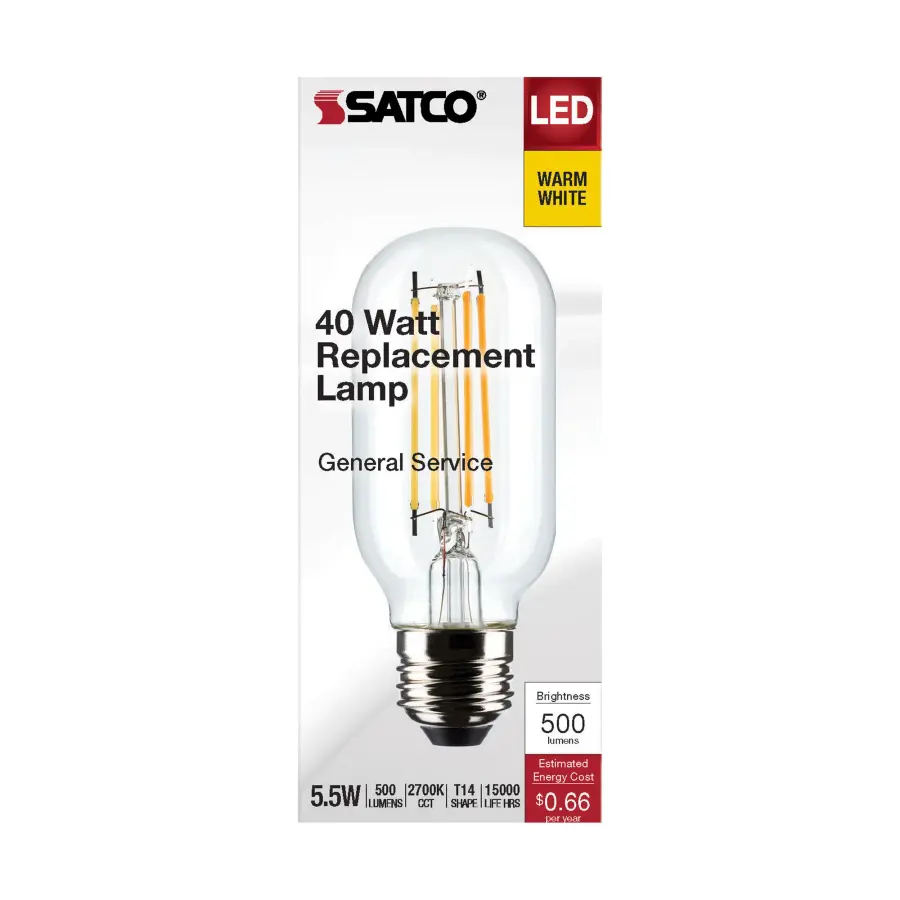 5.5 Watt T14 LED Filament - Clear - Medium Base - 2700K - 500 Lumens - 120 Volt - Image 3