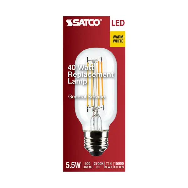 5.5 Watt T14 LED Filament - Clear - Medium Base - 2700K - 500 Lumens - 120 Volt - Image 4