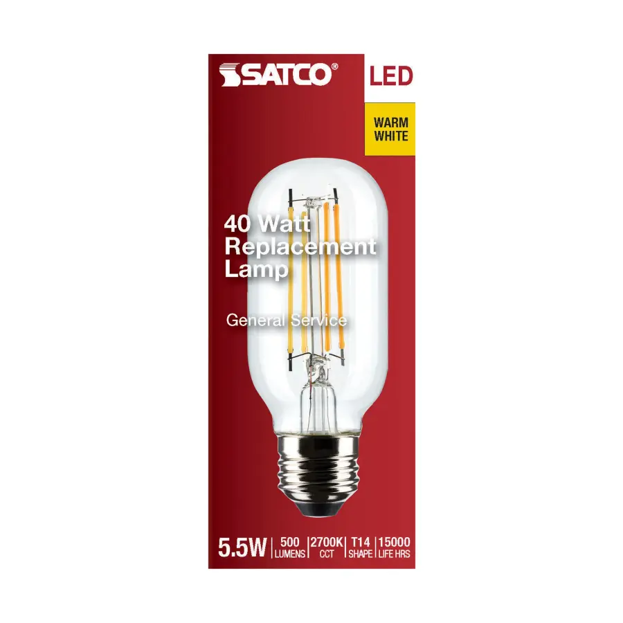 5.5 Watt T14 LED Filament - Clear - Medium Base - 2700K - 500 Lumens - 120 Volt - Image 4