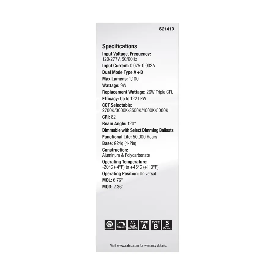 9 Watt PL 4-Pin LED - 1100 Lumens - G24q Base - CCT Selectable - White Finish - 120-277 Volts - Image 11