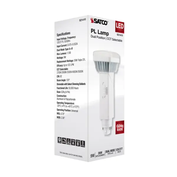 9 Watt PL 4-Pin LED - 1100 Lumens - G24q Base - CCT Selectable - White Finish - 120-277 Volts - Image 13
