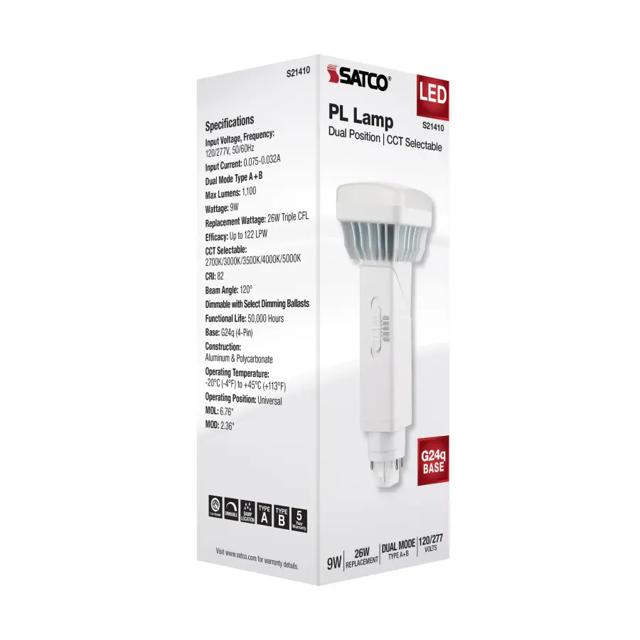 9 Watt PL 4-Pin LED - 1100 Lumens - G24q Base - CCT Selectable - White Finish - 120-277 Volts - Image 13
