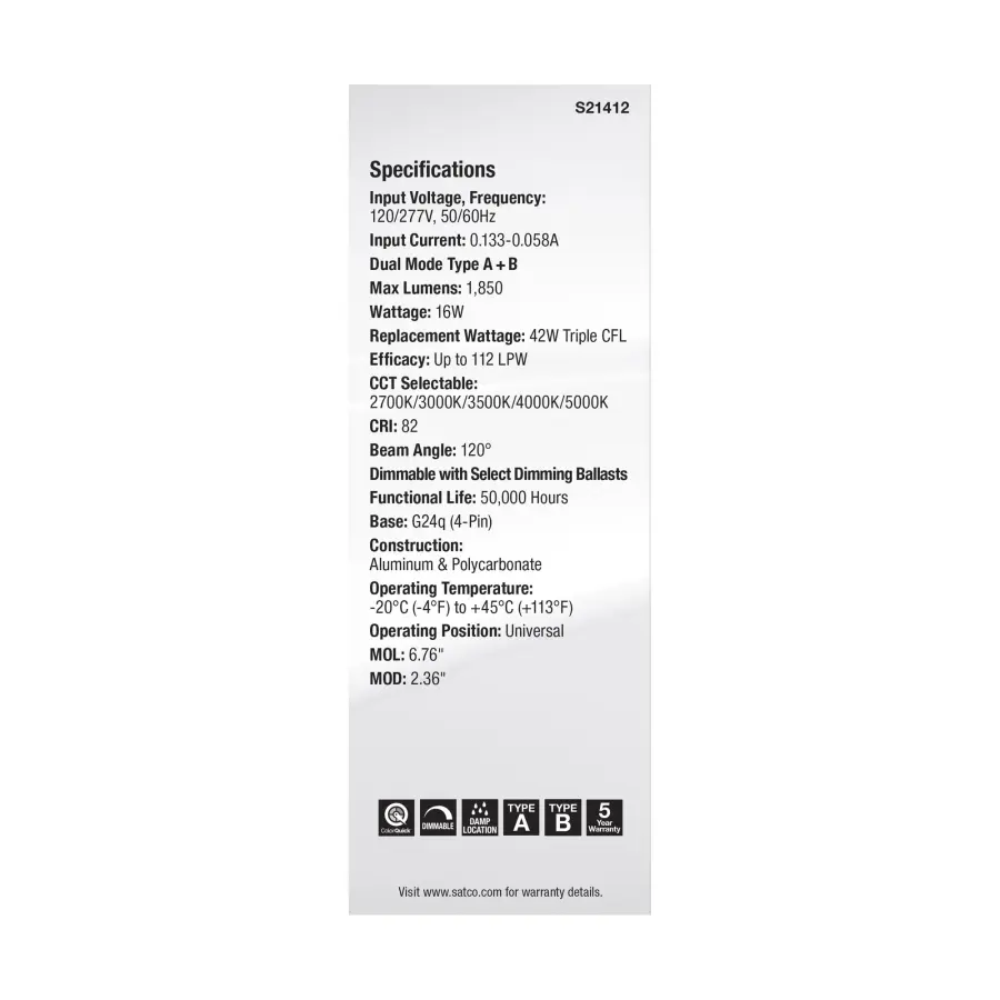 16 Watt PL 4-Pin LED - 1850 Lumens - G24q Base - CCT Selectable - White Finish - 120-277 Volts - Image 11