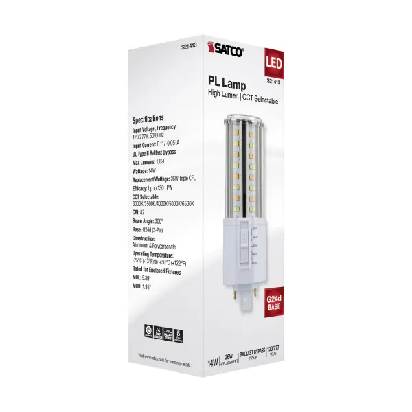 14 Watt LED PL - CCT Selectable - Lumens Selectable - Type B - Ballast Bypass - White Finish - 120/277 Volt - Image 17