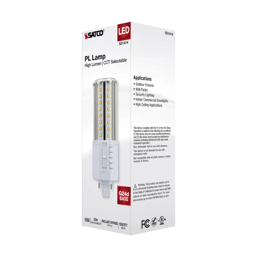 18 Watt LED PL - CCT Selectable - Lumens Selectable - Type B - Ballast Bypass - White Finish - 120/277 Volt - Image 16