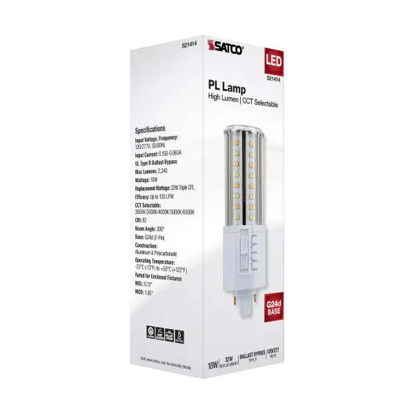 18 Watt LED PL - CCT Selectable - Lumens Selectable - Type B - Ballast Bypass - White Finish - 120/277 Volt - Image 17