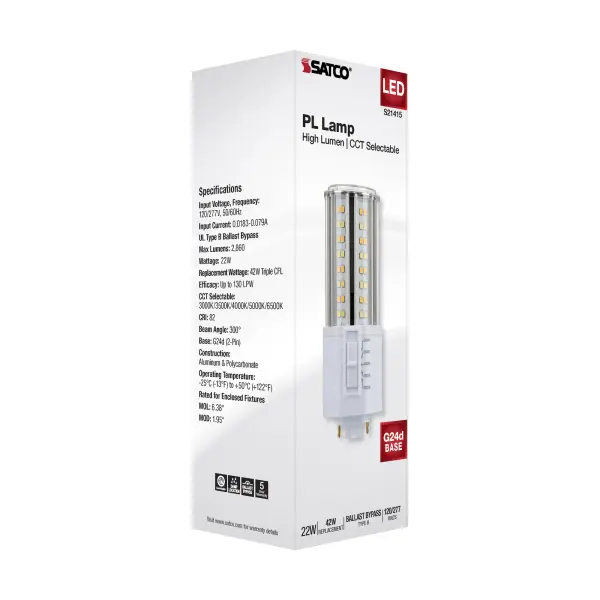 22 Watt LED PL - CCT Selectable - Lumens Selectable - Type B - Ballast Bypass - White Finish - 120/277 Volt - Image 17