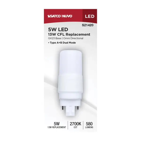 5 Watt - PL LED - GX23 Base - Frost Finish - Type A/B Dual Ballast - 2700K - 120-277 Range Voltage - Image 4