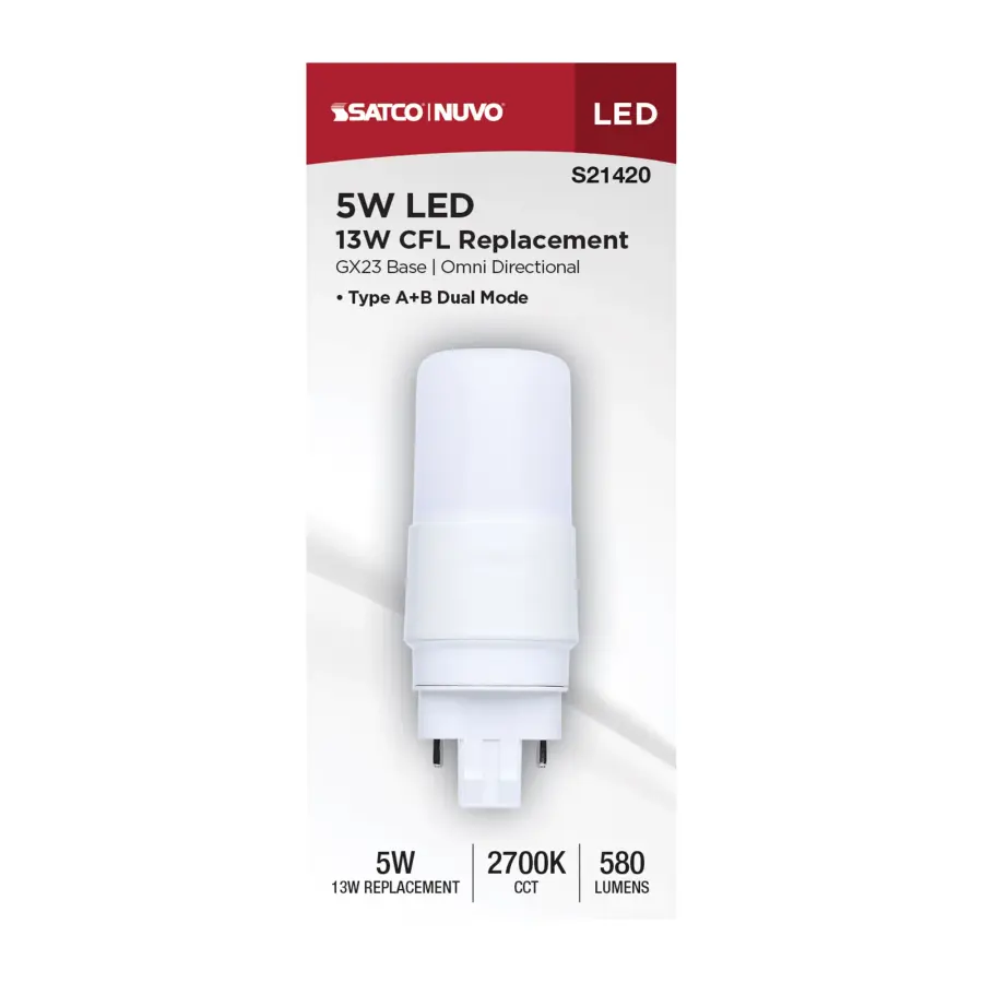 5 Watt - PL LED - GX23 Base - Frost Finish - Type A/B Dual Ballast - 2700K - 120-277 Range Voltage - Image 4