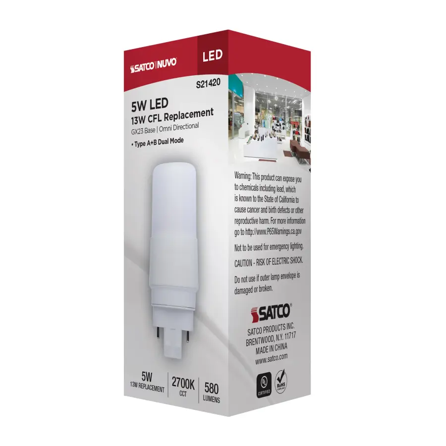 5 Watt - PL LED - GX23 Base - Frost Finish - Type A/B Dual Ballast - 2700K - 120-277 Range Voltage - Image 8