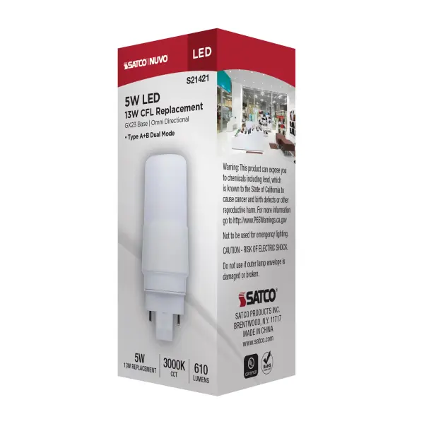 5 Watt - PL LED - GX23 Base - Frost Finish - Type A/B Dual Ballast - 3000K - 120-277 Range Voltage - Image 8