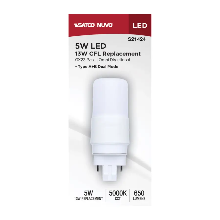 5 Watt - PL LED - GX23 Base - Frost Finish - Type A/B Dual Ballast - 5000K - 120-277 Range Voltage - Image 4