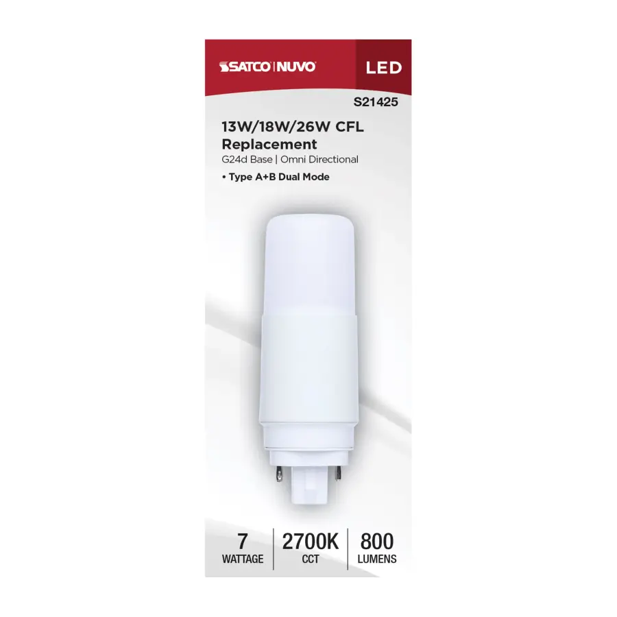 7 Watt - PL LED - G24D Base - Frost Finish - Type A/B Dual Ballast - 2700K - 120-277 Range Voltage - Image 4