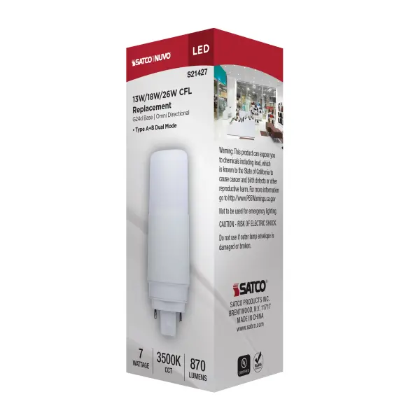 7 Watt - PL LED - G24D Base - Frost Finish - Type A/B Dual Ballast - 3500K - 120-277 Range Voltage - Image 8