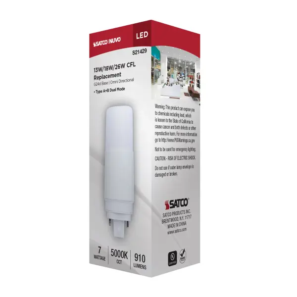7 Watt - PL LED - G24D Base - Frost Finish - Type A/B Dual Ballast - 5000K - 120-277 Range Voltage - Image 8
