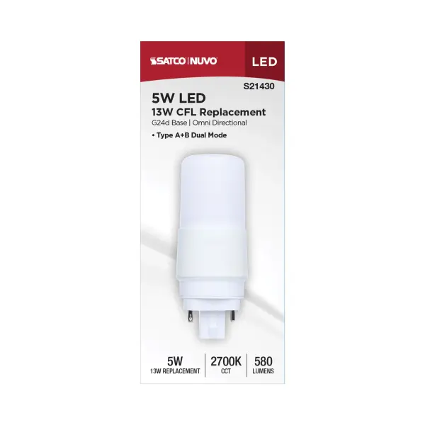 5 Watt - PL LED - G24D Base - Frost Finish - Type A/B Dual Ballast - 2700K - 120-277 Range Voltage - Image 4