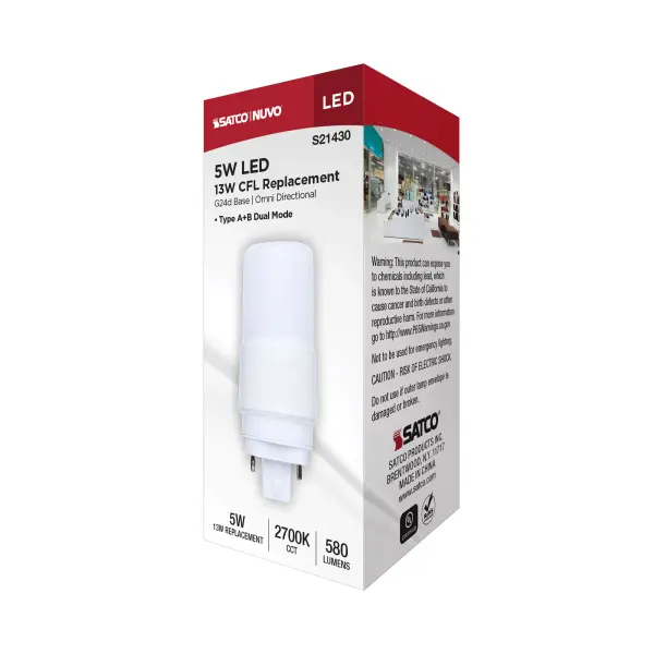 5 Watt - PL LED - G24D Base - Frost Finish - Type A/B Dual Ballast - 2700K - 120-277 Range Voltage - Image 9