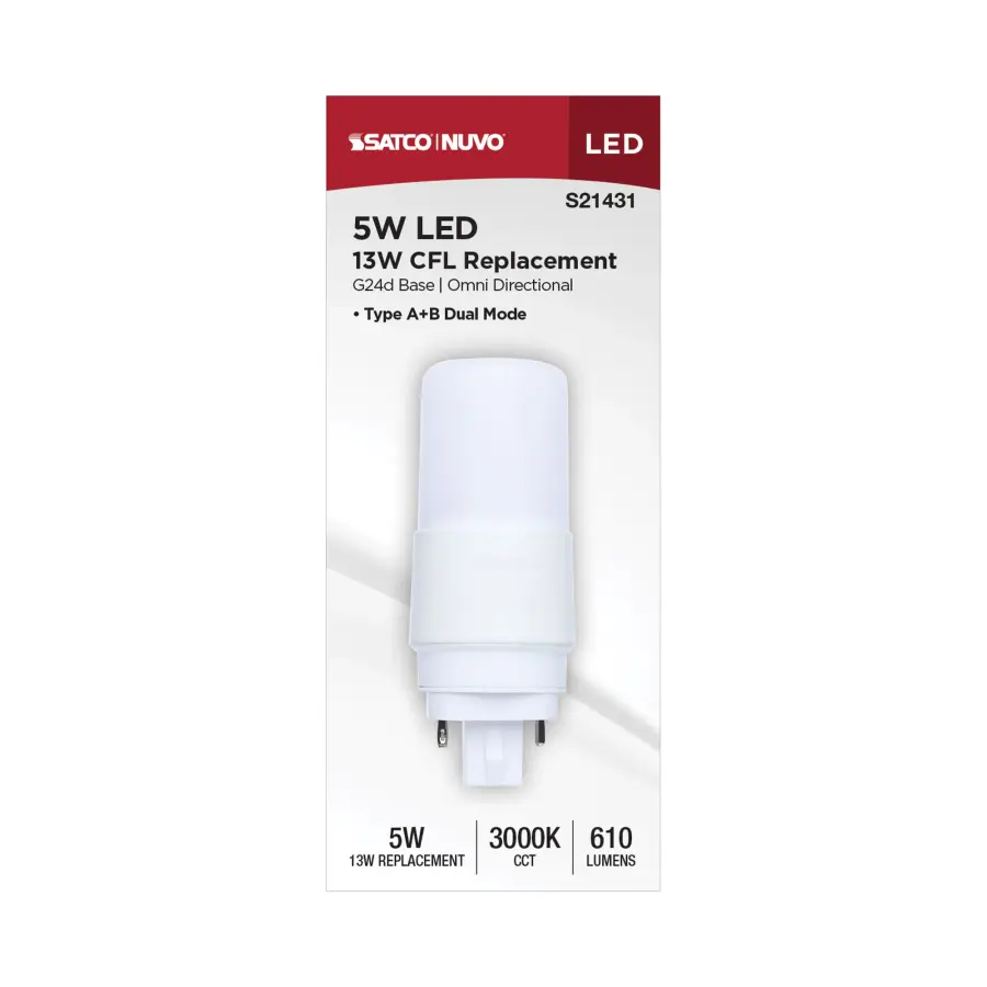 5 Watt - PL LED - G24D Base - Frost Finish - Type A/B Dual Ballast - 3000K - 120-277 Range Voltage - Image 4