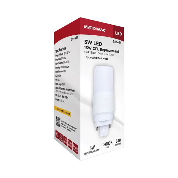 5 Watt - PL LED - G24D Base - Frost Finish - Type A/B Dual Ballast - 3000K - 120-277 Range Voltage - Image 8