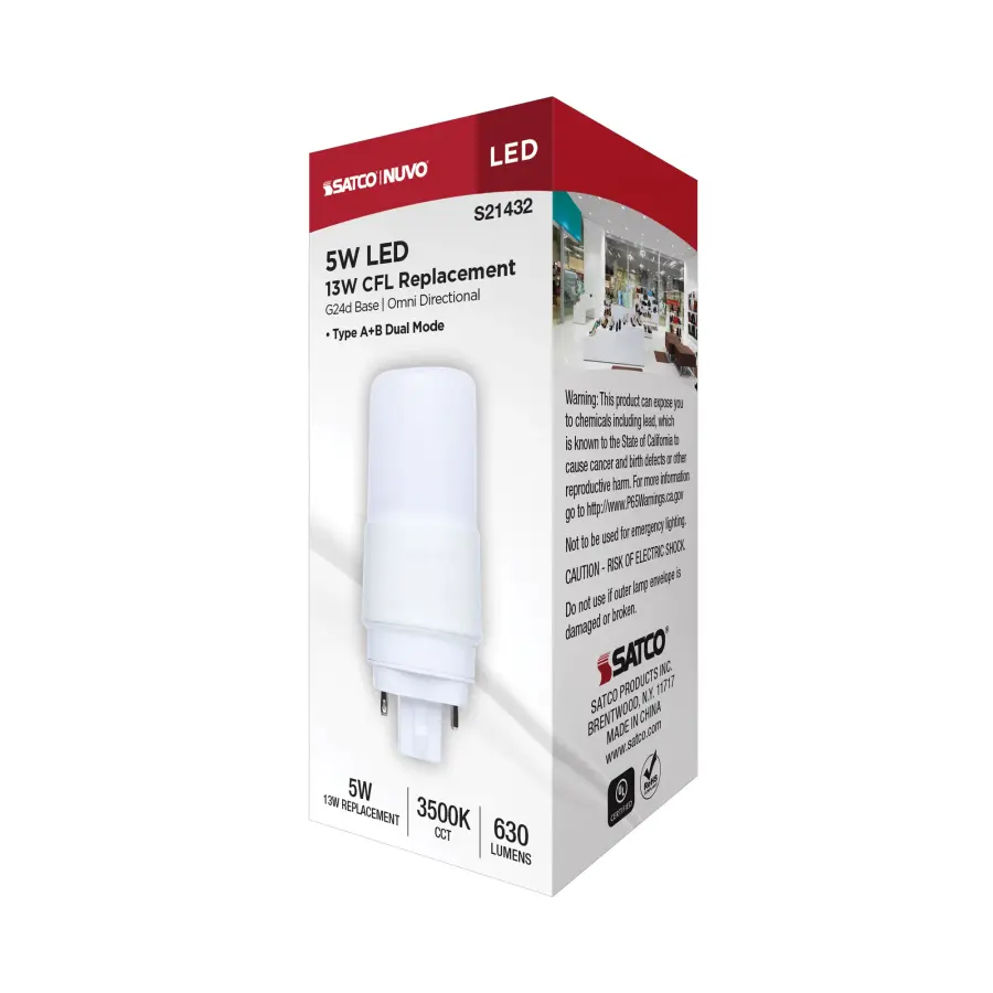 5 Watt - PL LED - G24D Base - Frost Finish - Type A/B Dual Ballast - 3500K - 120-277 Range Voltage - Image 9
