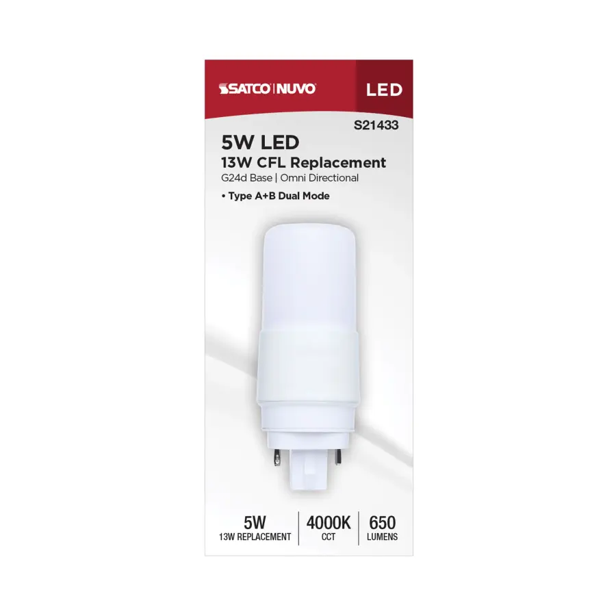 5 Watt - PL LED - G24D Base - Frost Finish - Type A/B Dual Ballast - 4000K - 120-277 Range Voltage - Image 4