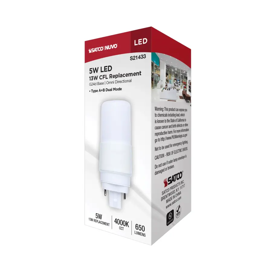 5 Watt - PL LED - G24D Base - Frost Finish - Type A/B Dual Ballast - 4000K - 120-277 Range Voltage - Image 9