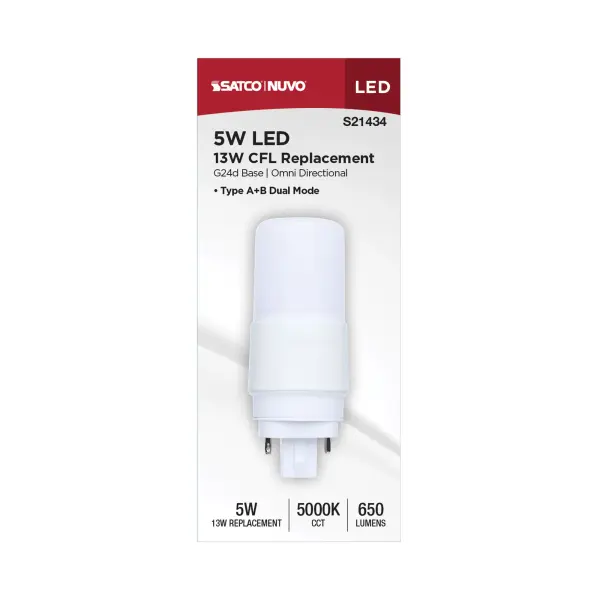 5 Watt - PL LED - G24D Base - Frost Finish - Type A/B Dual Ballast - 5000K - 120-277 Range Voltage - Image 4