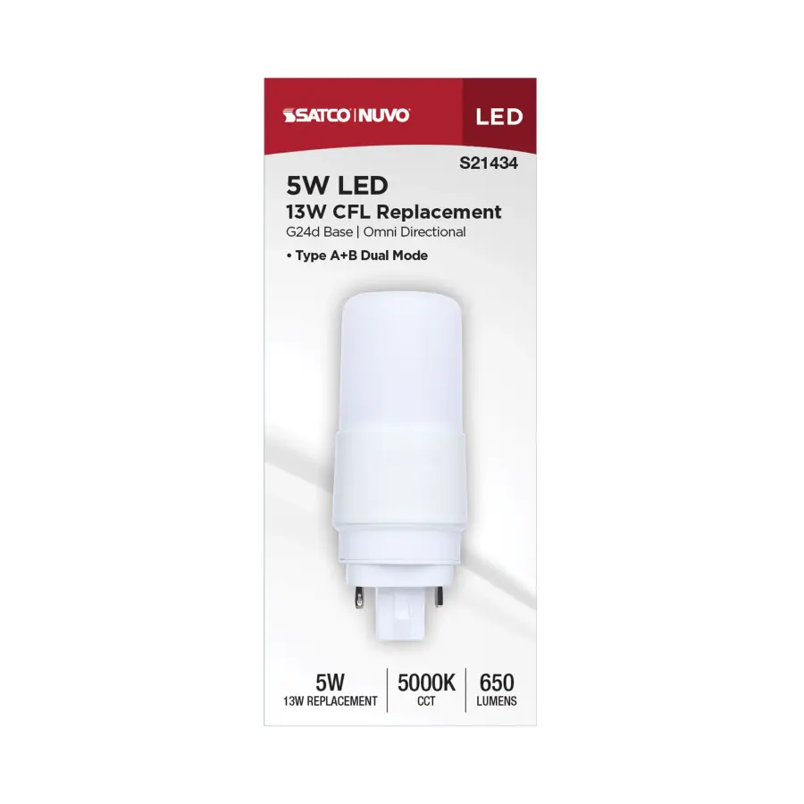 5 Watt - PL LED - G24D Base - Frost Finish - Type A/B Dual Ballast - 5000K - 120-277 Range Voltage - Image 4